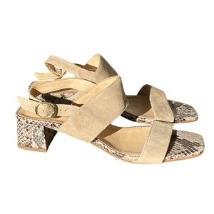 NEW Avellini Italy Sandal Shoes Block Heels Beige Leather Size 40 US 9